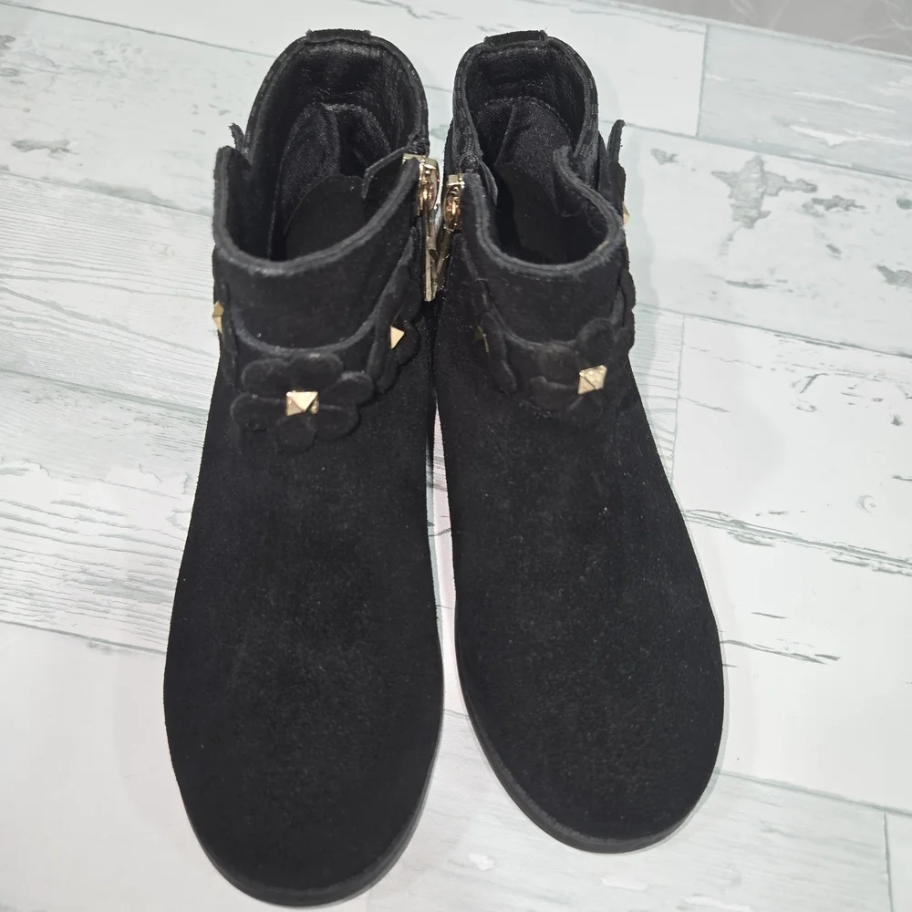 Michael Kors Emma Flora Logo Suede Embellished floral Booties Boots Girl Size 12